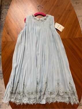NWT Zara Girls Light Blue Pleated Embellished Lace Dress Size 11–12 (152 cm)